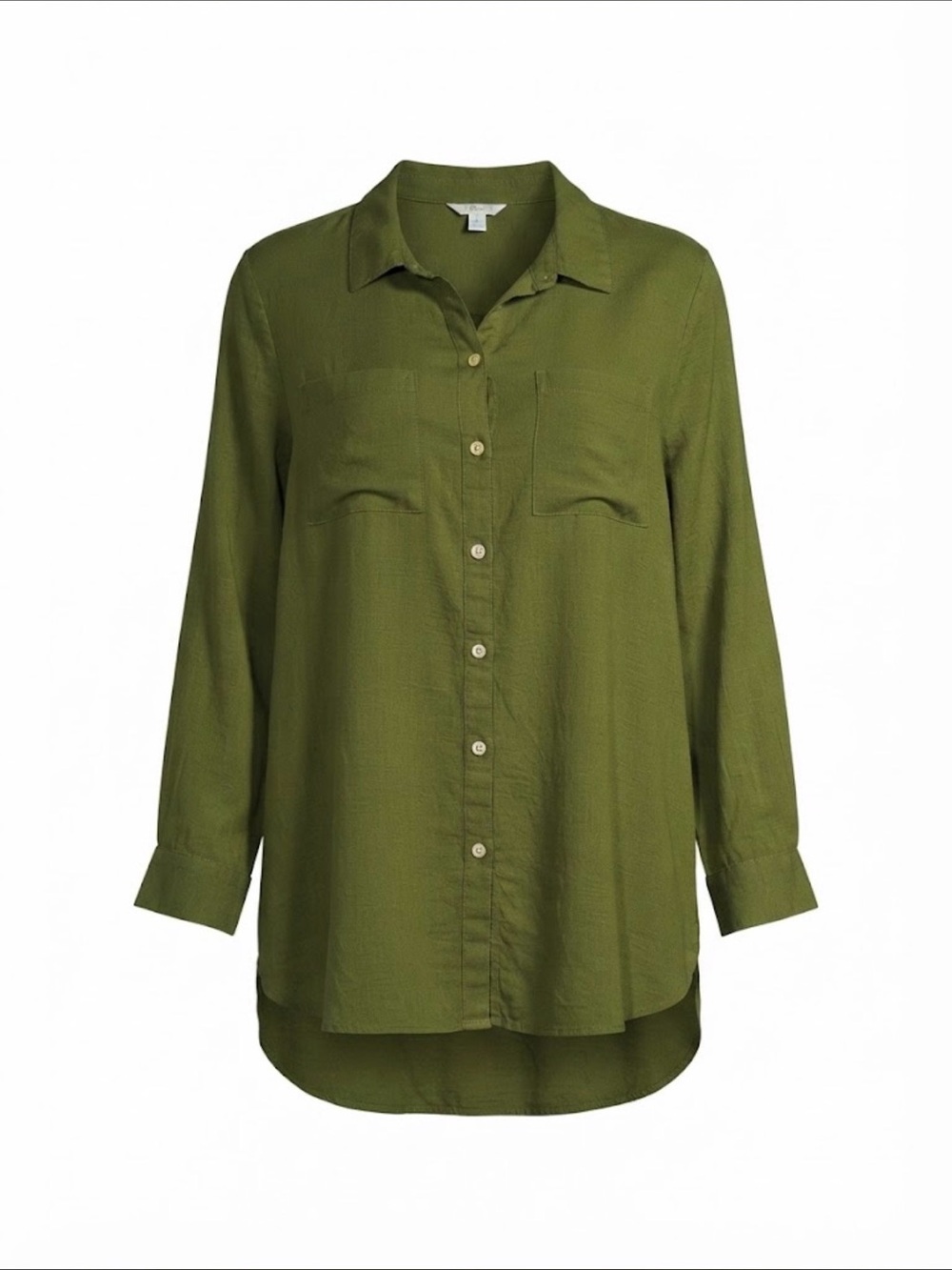 Cato Olive Green Long-Sleeve Button Front Blouse
